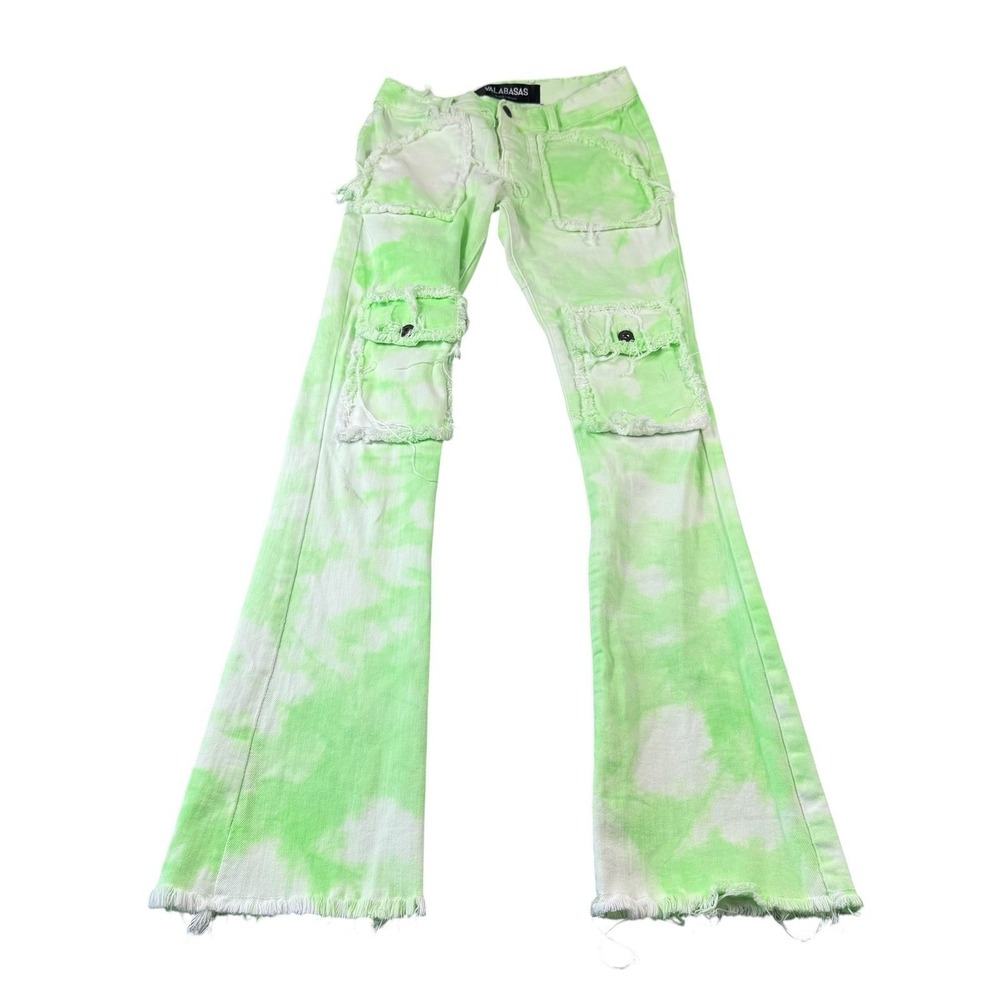 Valabasas Green Distressed Cargo Utility Men's Tie Dye Jeans Size 30x35